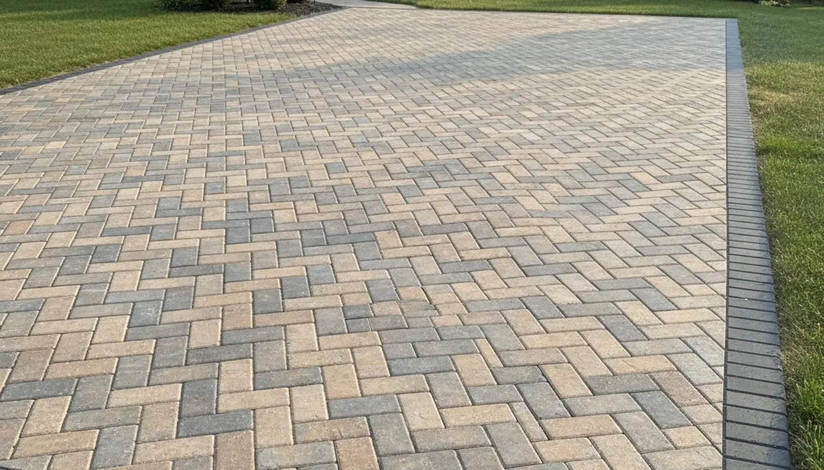 Completed interlocking paver driveway installation by professional landscapers in Columbus, OH